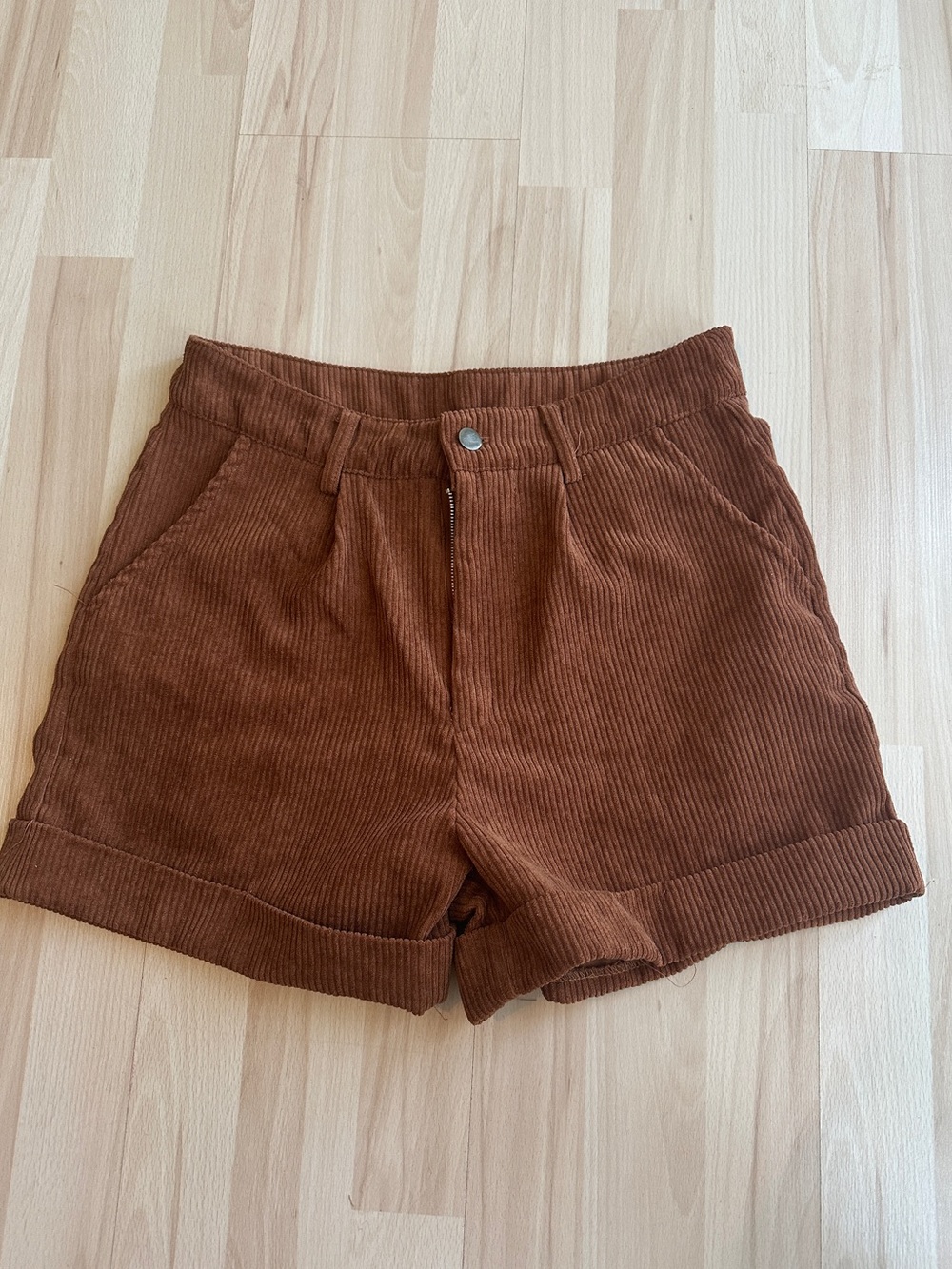 Sky & Sparrow Brown Corduroy High Rise Cuffed Shorts